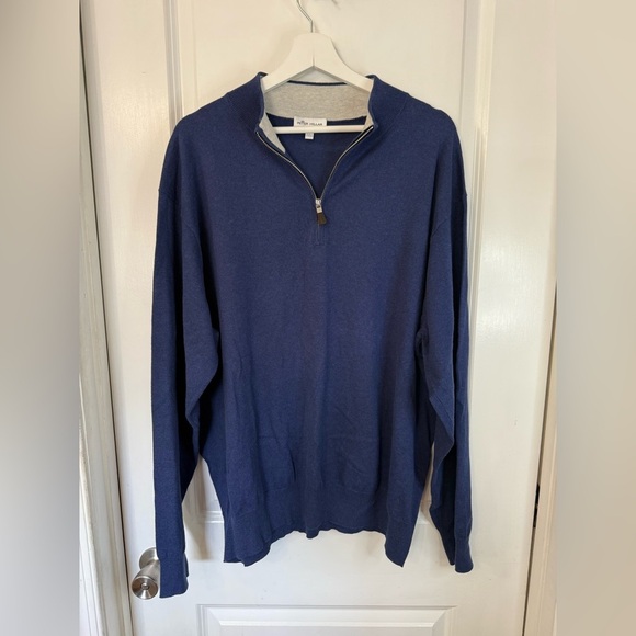 Peter Millar Men’s Navy Cotton Silk Cashmere Quarter Zip Pullover Sweater - XXL - Picture 1 of 8